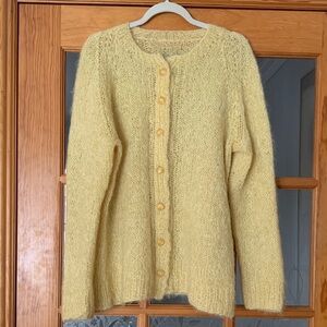 Vintage Handmade Soft Yellow Cardigan, Sz L-XL